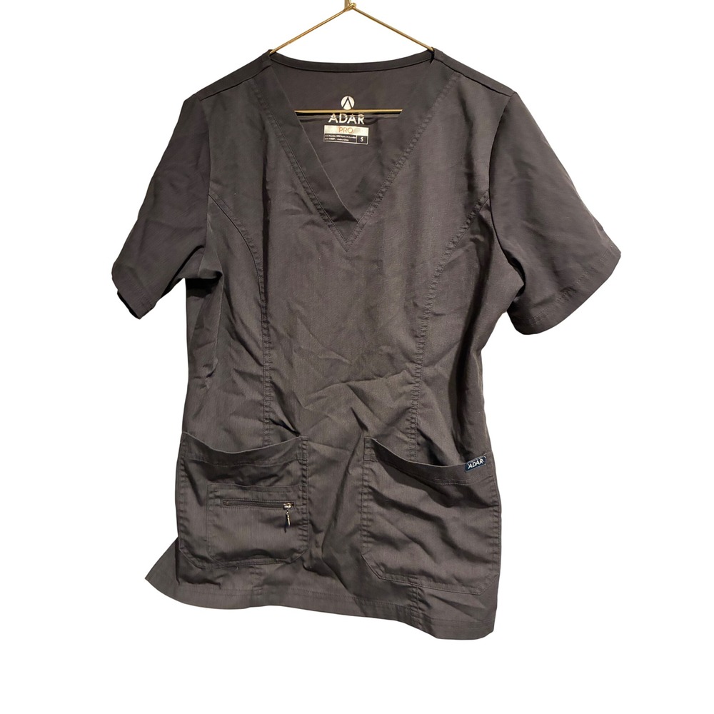 Adar Pro Womens Scrub Top V-Neck Charcoal Gray P4212 Stretch Medical Uniform S
